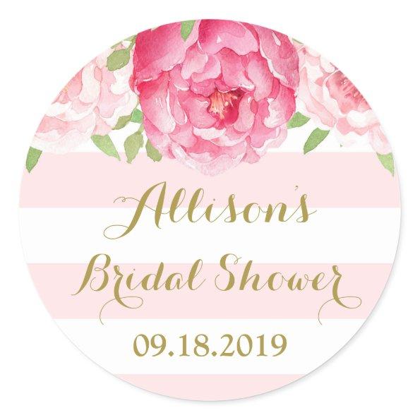 Blush Stripe Pink Floral Bridal Shower Favor Tag