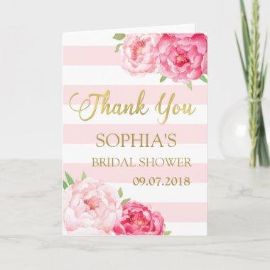 Blush Stripes Pink Floral Bridal Shower Thank You