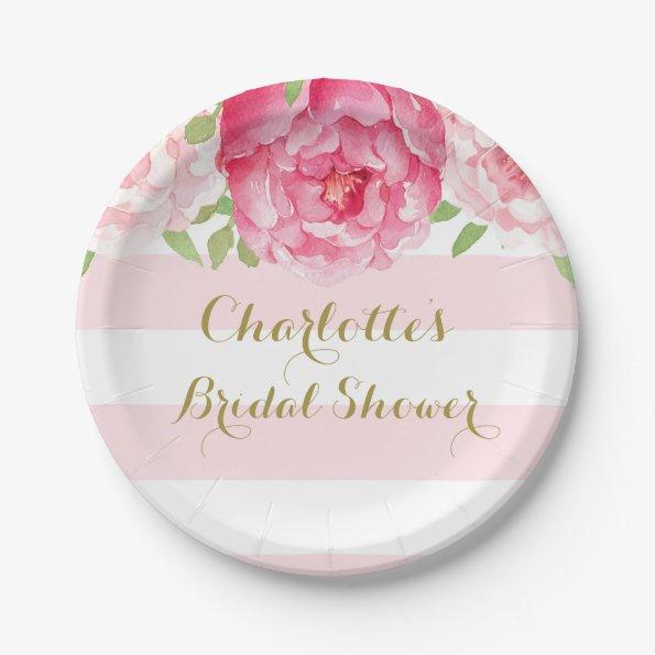 Blush Stripes Pink Watercolor Bridal Shower Plate