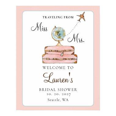 Blush Suitcases Miss to Mrs  welcome Poster