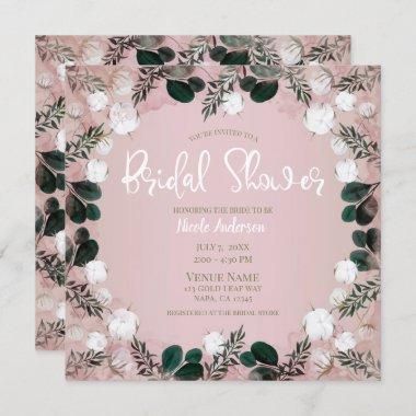 Blush Taupe Cotton Floral Greenery Bridal Shower Invitations