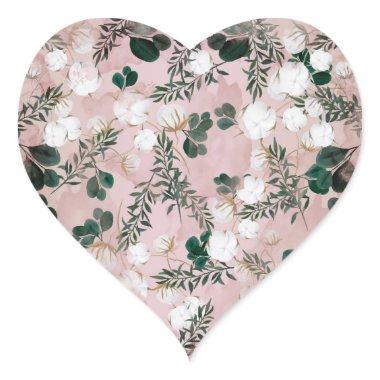 Blush Taupe Cotton Floral Greenery Rustic Wedding Heart Sticker