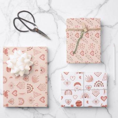 Blush | Terracotta Boho Heart Themed Pattern Wrapping Paper Sheets