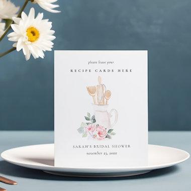 Blush Utensils Floral Recipe Invitations Bridal Shower Pedestal Sign