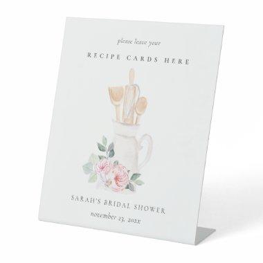 Blush Utensils Floral Recipe Invitations Bridal Shower Pedestal Sign