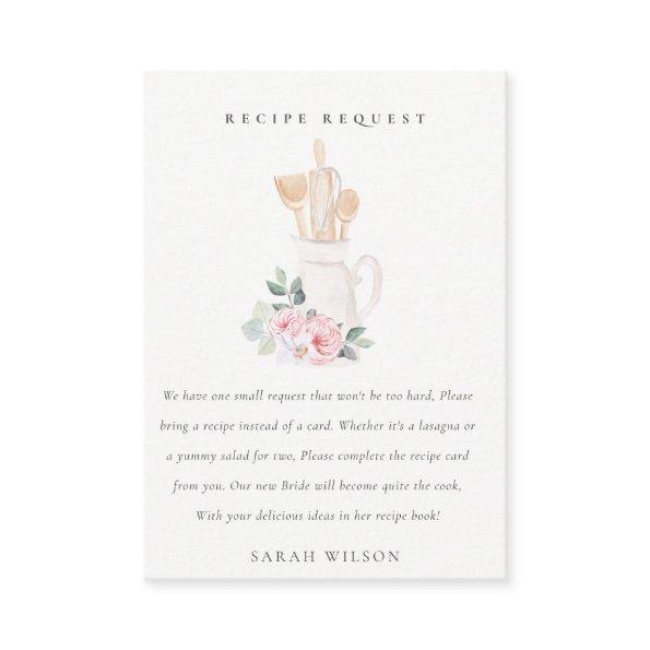 Blush Utensils Floral Recipe Request Bridal Shower Enclosure Invitations