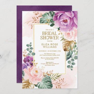 Blush Violet Tropical Bohemian Chic Bridal Shower Invitations