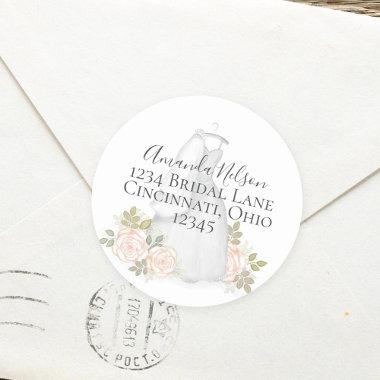 Blush Watercolor Bridal Shower Return Address Classic Round Sticker