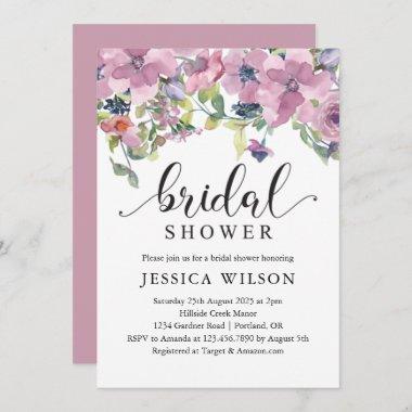 Blush Watercolor Flora and greenery bridal shower Invitations