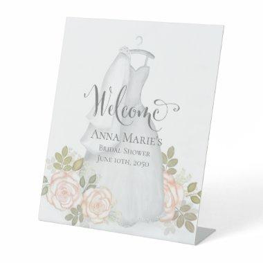 Blush Watercolor Floral Bridal Shower Welcome Pedestal Sign