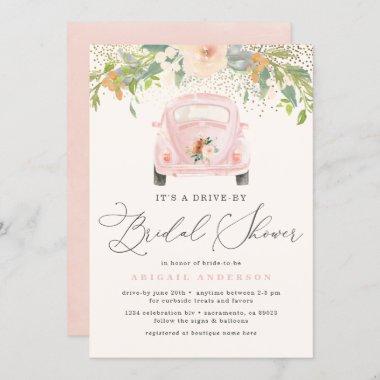 Blush Watercolor Floral Drive By Bridal Shower Invitations