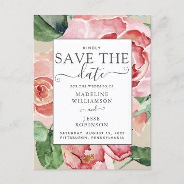 Blush Watercolor Floral Save the Date Announcement PostInvitations