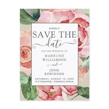 Blush Watercolor Floral Save the Date Announcement Post
