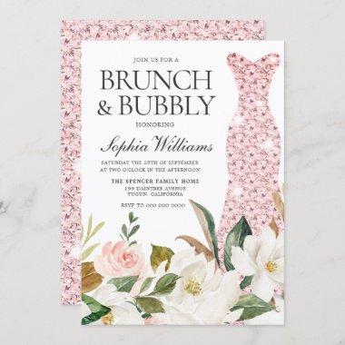 Blush Wedding Dress Bridal Shower Brunch & Bubbly Invitations