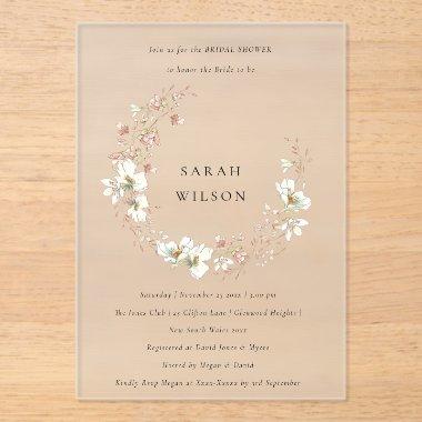 Blush White Floral Wreath  Invite Acrylic
