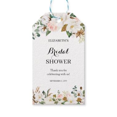 Blush White Magnolia Floral Bridal Shower Favor Gift Tags