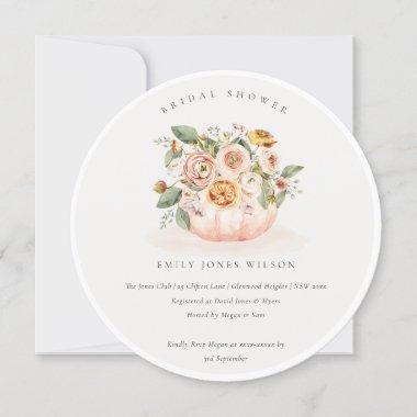 Blush White Pumpkin Floral Bridal Shower Invite