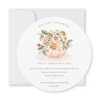 Blush White Pumpkin Floral Bridal Shower Invite