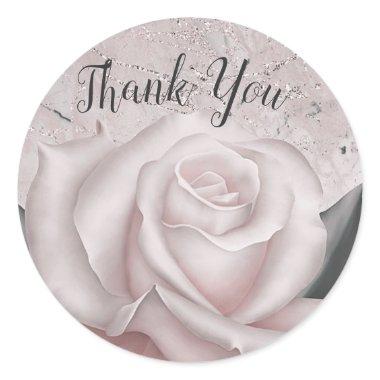 Blush White Rose Glam Modern Marble  Classic Round Sticker