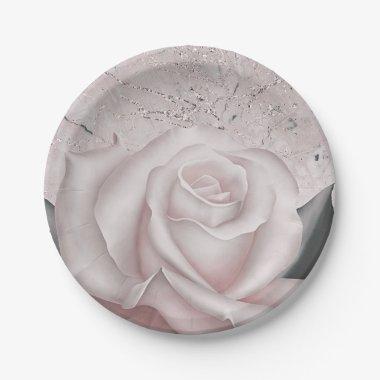 Blush White Rose Glam Modern Marble Bridal Shower Paper Plates