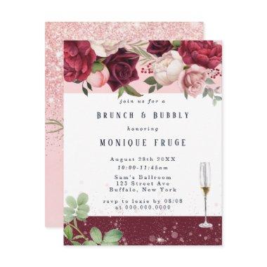 Blush Wine Peony Glitter Brunch & Bubbly Invites