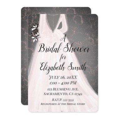 Blushing Bride Pink Grey Modern Glam Bridal Shower Invitations