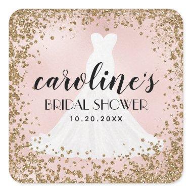 Blushing Glitter Bride Dress  Favor Square Sticker