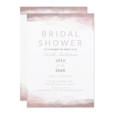 Blushing Pink Watercolor Modern Chic Bridal Shower Invitations