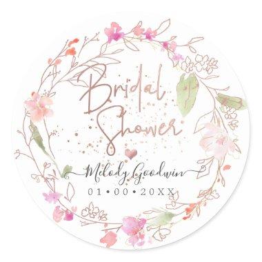 Blushing Romance, Watercolor Bridal Shower Classic Round Sticker