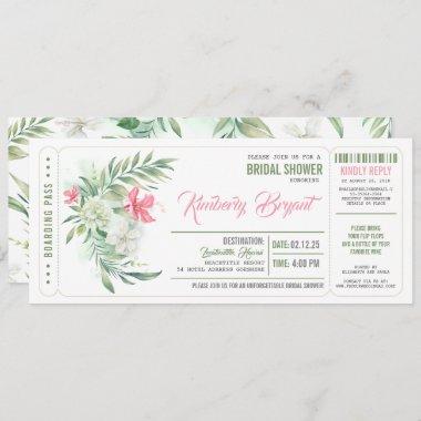 Boarding Pass | Floral Beach Bridal Shower Ticket Invitations