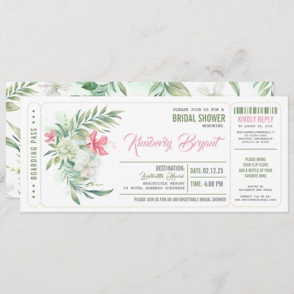 Boarding Pass | Floral Beach Bridal Shower Ticket Invitations
