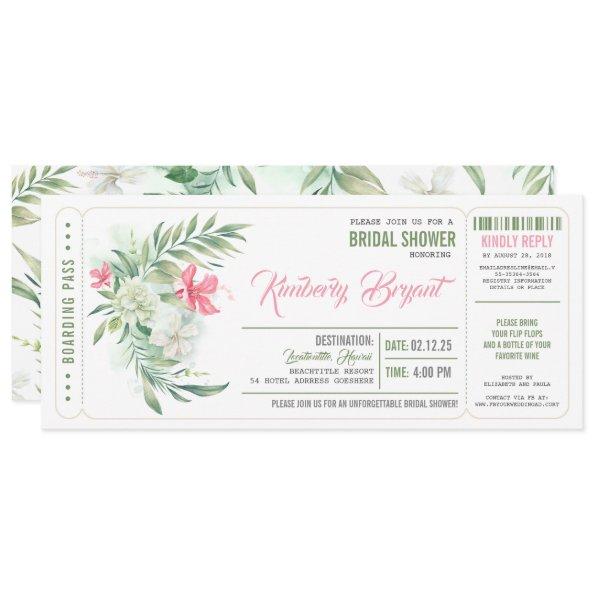 Boarding Pass | Floral Beach Bridal Shower Ticket Invitations