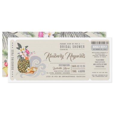 Boarding Pass | Pineapple | Beach Bridal Shower Invitations