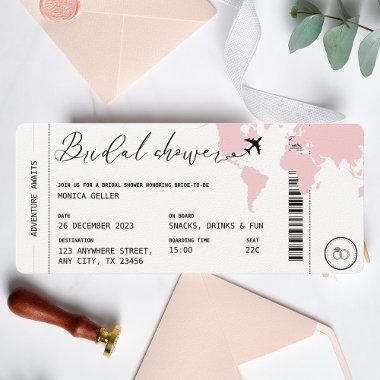 Boarding Pass Travel Bridal Shower Blush Pink Invitations