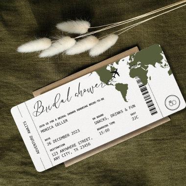 Boarding Pass Travel Themed Bridal Shower Olive Invitations