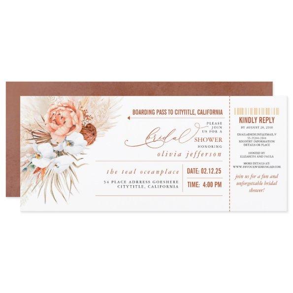 Boarding Pass Tropical Floral Bridal Shower Ticket Invitations