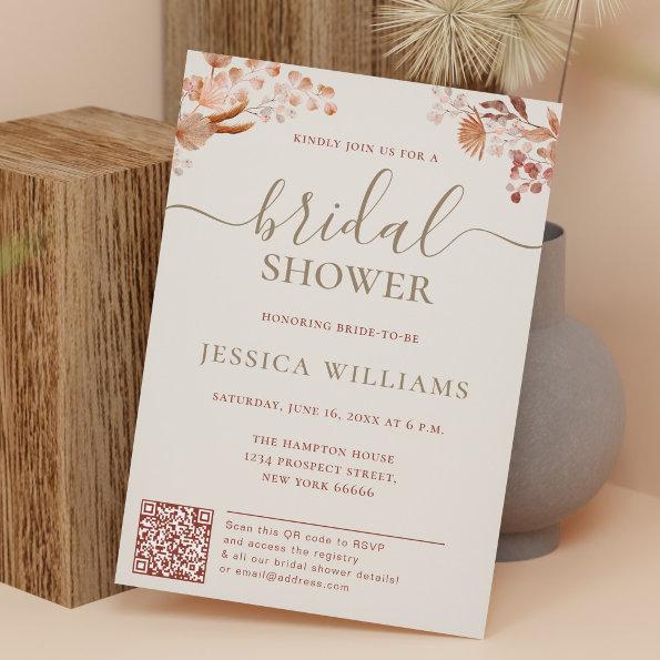 Boemian Flowers With QR Code Bridal Shower Invitations
