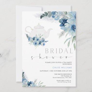 Bohemian Blue Floral Tea Party Bridal Shower Invitations