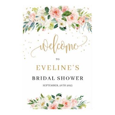 Bohemian Blush floral gold sparkles welcome sign