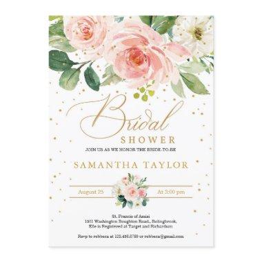 Bohemian boho blush pink floral and gold bridal Invitations