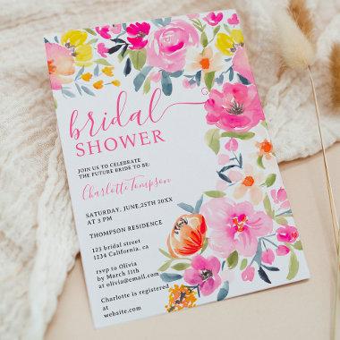 Bohemian bold floral watercolor bridal shower Invitations