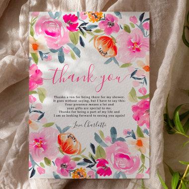 Bohemian bold floral watercolor bridal shower thank you Invitations