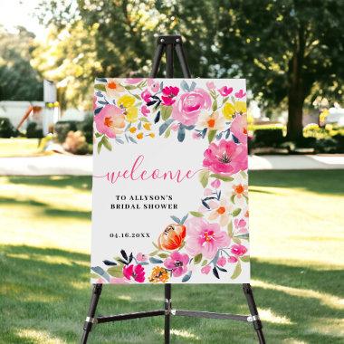 Bohemian bold floral watercolor bridal welcome foam board