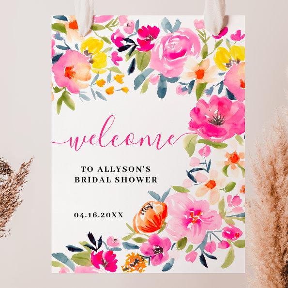 Bohemian bold floral watercolor bridal welcome poster