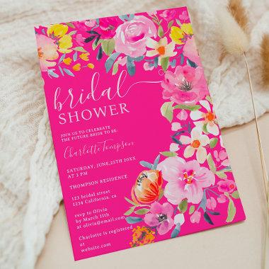 Bohemian bold floral watercolor neon bridal shower Invitations