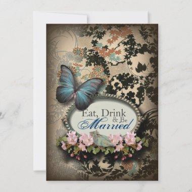 Bohemian Botanical butterfly Paris bridal shower Invitations