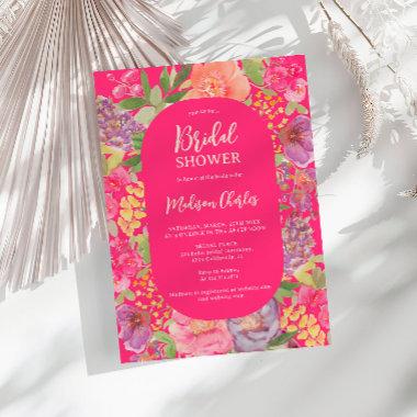Bohemian bright floral arch script bridal shower Invitations