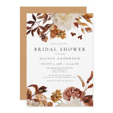 Bohemian Burnt Orange Fall Floral Bridal Shower Invitations