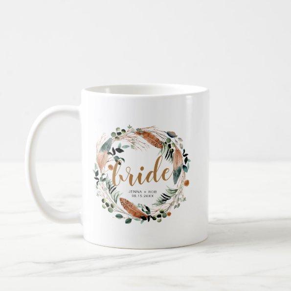 Bohemian Feather Greenery Boho Bride Mug