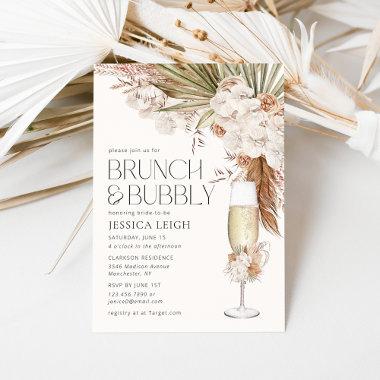 Bohemian Floral & Feathers Brunch & Bubbly Invitations
